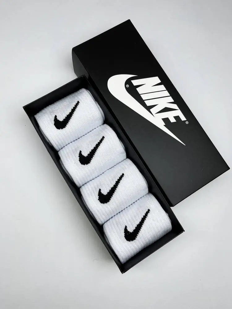 Високі Шкарпетки Nike бавовна з резинкою Білі в чорній коробці 4 пар - фото 1
