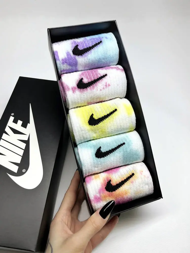 Набір у коробці 5 пар високі шкарпетки Nike— Tie-Dye кольорові Подарунковий тай дай - фото 1