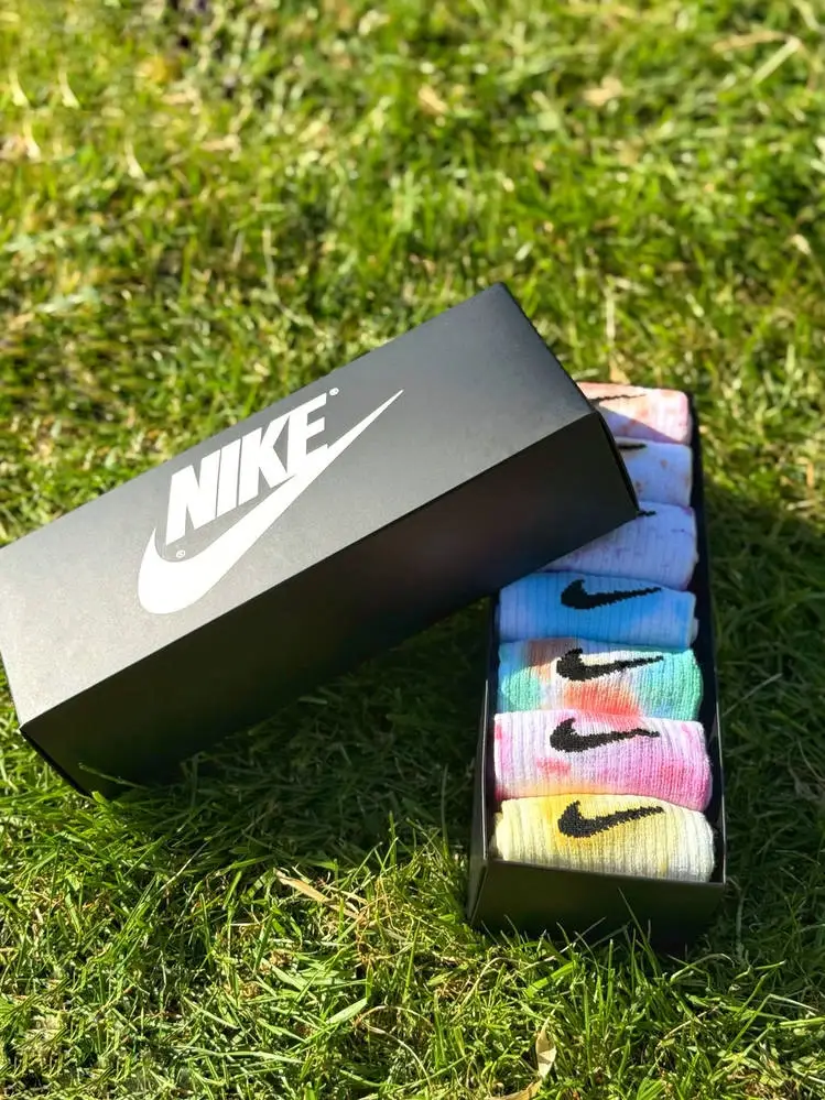 7 пар набор tie-dye шкарпетки в чорному боксі високі кольорові Nike 18, 22, 26, 6, 32, 35, 9 - фото 1