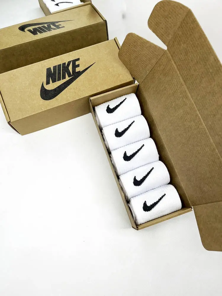 Махрові по сліду шкарпетки Nike білі в боксі крафт 5 пар - фото 1