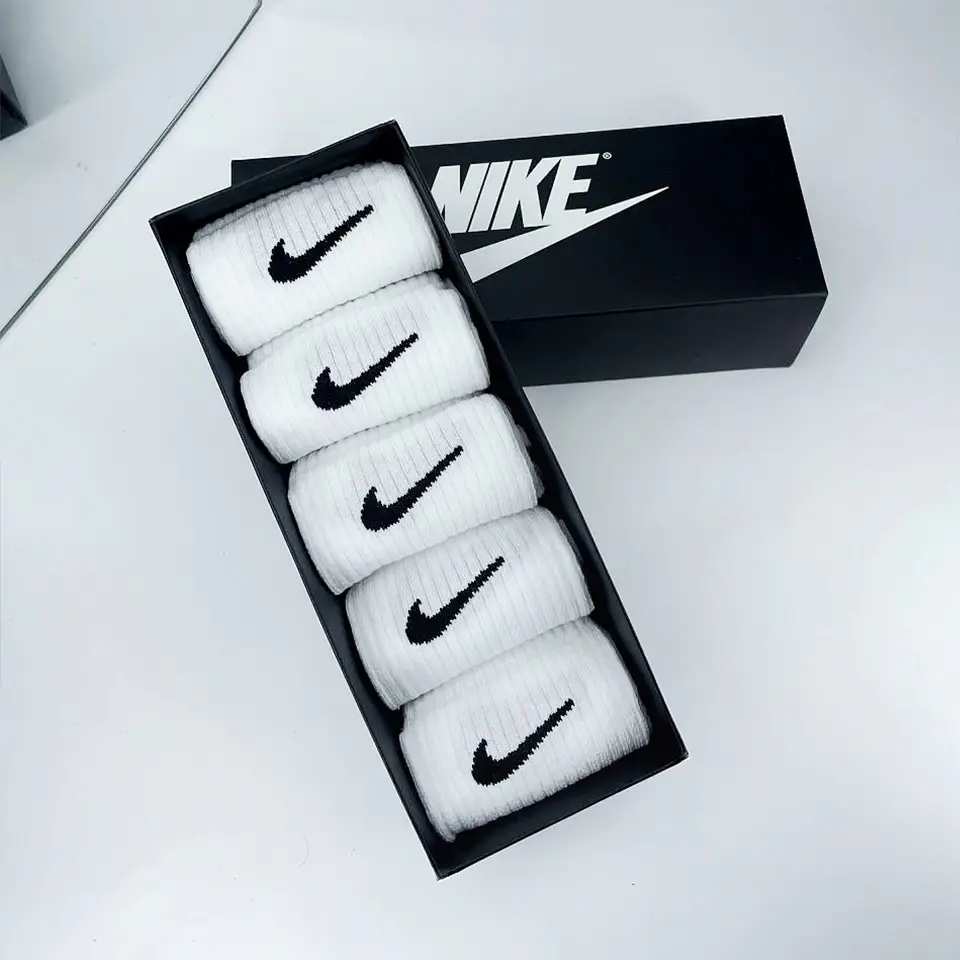 Бавовна Средні чоловічі Шкарпетки Nike / найк - Білі Подарунковий набір у коробці 5 пар - фото 1
